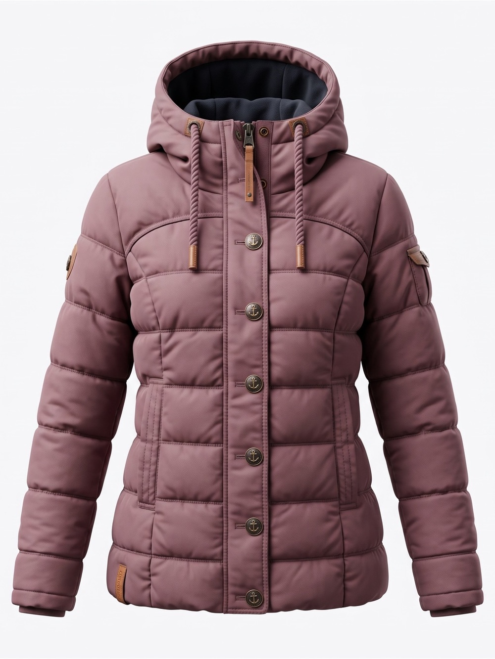 Naketano Women’s Quilted Hooded Puffer Jacket Dusty Mauve Burgundy Red S